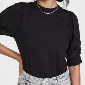 FRAME Black Frankie Puff Sleeve Top Tee